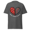Funny Git developer t-shirt in dark heather featuring Merge Conflict Detected heart branch artwork