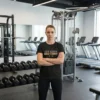 Lift Heavy Walk Funny T-shirt with white and yellow gym slogan and small brain icon