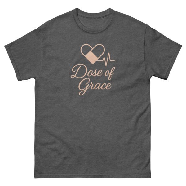 Dose of Grace Nurse T-Shirt in dark heather with healthcare appreciation artwork for nurses