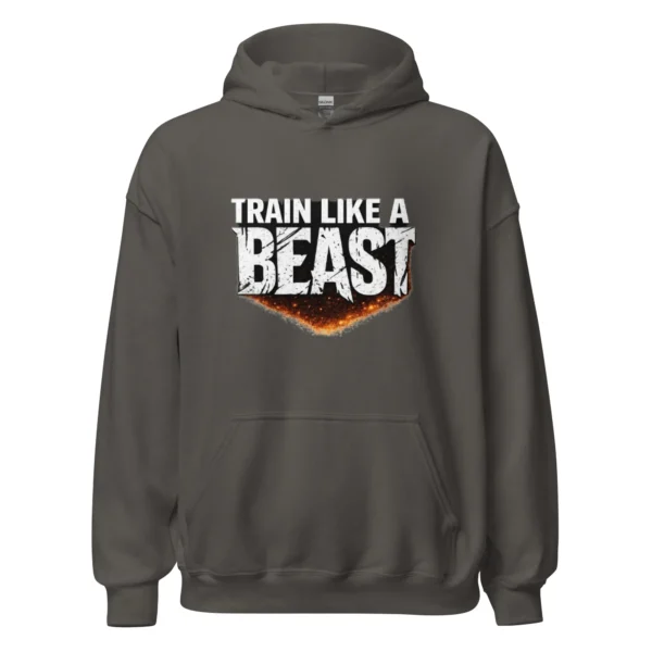 Train like a beast hoodie in charcoal color
