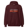 Lift Heavy Walk Funny maroon hoodie featuring funny lifting quote for weightlifters and fitness fans