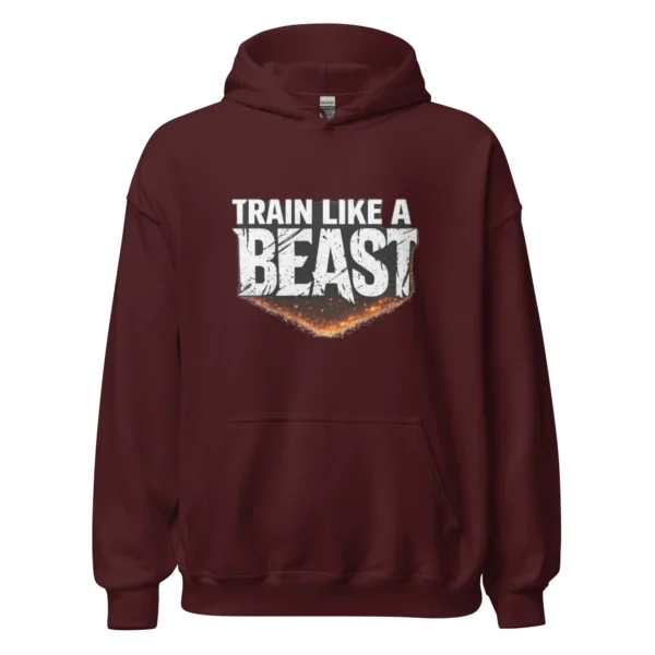 Train like a beast hoodie in maroon color