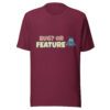 Bug or Feature T-Shirt in maroon with retro developer humor design and cute bug character