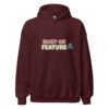 Funny Bug or Feature maroon hoodie for software developers and tech teams