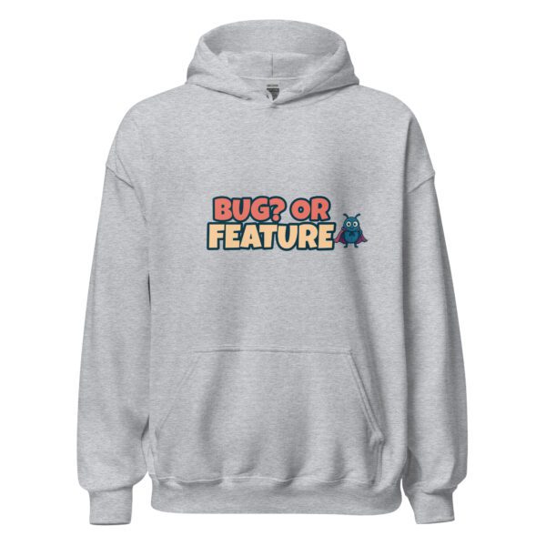 Bug or Feature sport grey hoodie with developer and software testing joke design