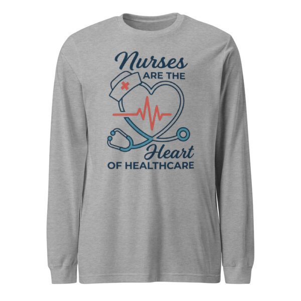 unisex-long-sleeve-tee-athletic-heather-front-6a402aee18c53.jpg Nurses Heart Healthcare Long Sleeve Tee | Nurse Gift Shirt