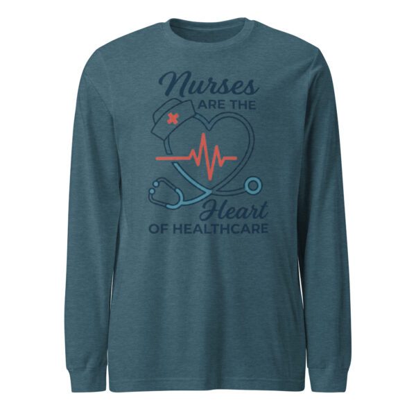 unisex-long-sleeve-tee-heather-deep-teal-front-6a402aee13958.jpg Nurses Heart Healthcare Long Sleeve Tee | Nurse Gift Shirt
