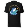 Out Of Office Bugs Can Wait t-shirt in black with surfing shark software engineer design