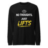 No Thoughts Just Lifts Tee in black with funny gym workout design