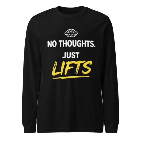 No Thoughts Just Lifts Tee in black with funny gym workout design