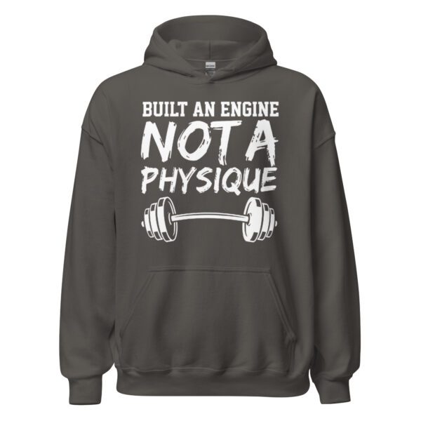 unisex-heavy-blend-hoodie-charcoal-front-6ab8fa8a015f0.jpg Build an Engine Not a Physique gym hoodie front view