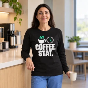 Coffee Stat Nurse Long Sleeve Shirt – Black Coffee Stat Nurse Long Sleeve Shirt
