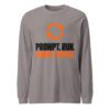Storm Prompt Run Regret Repeat long sleeve shirt with orange repeat arrows and near-black and orange slogan