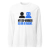 White My Co-Worker Is an AI Agent long sleeve shirt with near-black human and blue robot icons above the slogan